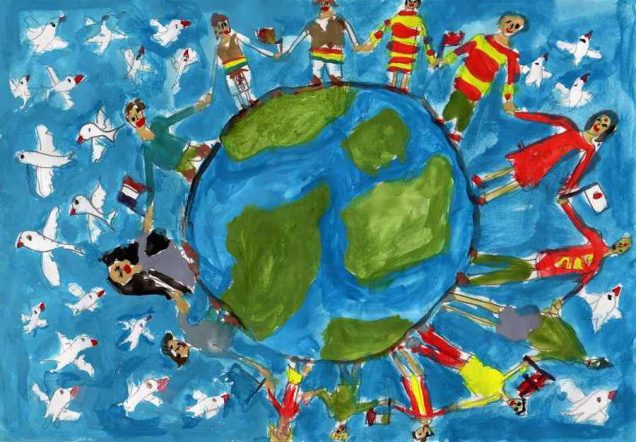Poster Enfants réunis monde de paix 
